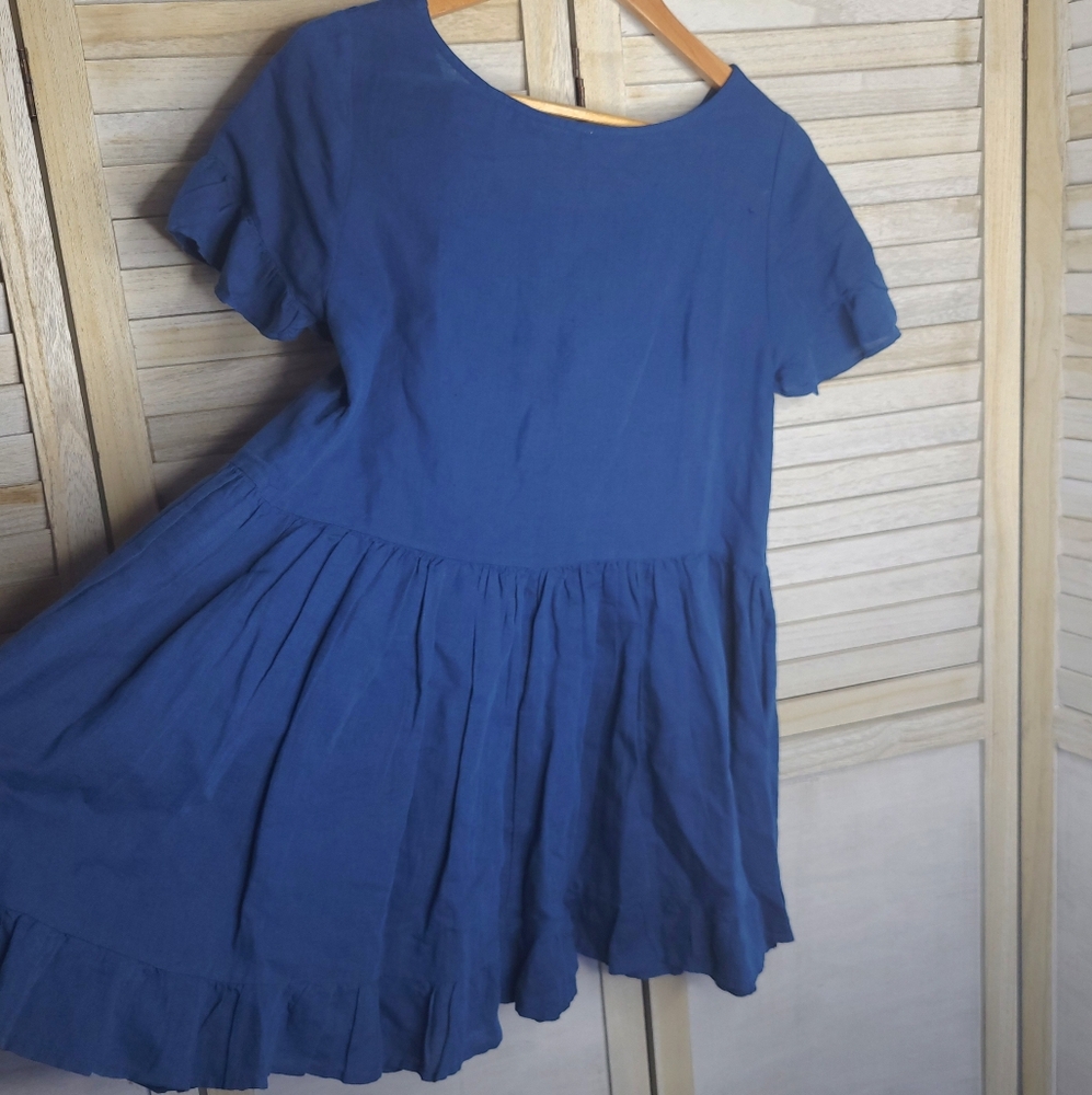 Free People Babydoll Tunic Top XS Short Sleeves Ruffles Smock Linen Shirt Top - Picture 3 of 6
